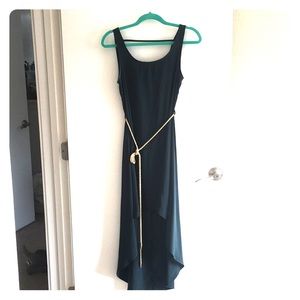 Hunter Green High Low Dress w/ Gold Rope Belt